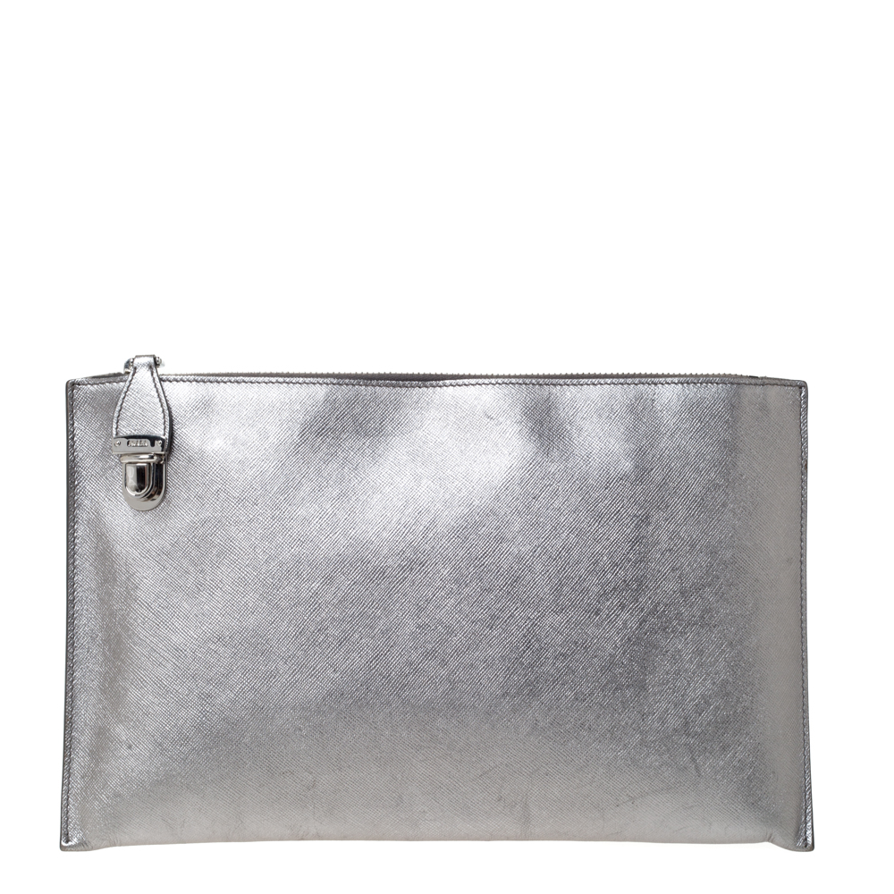 prada silver clutch