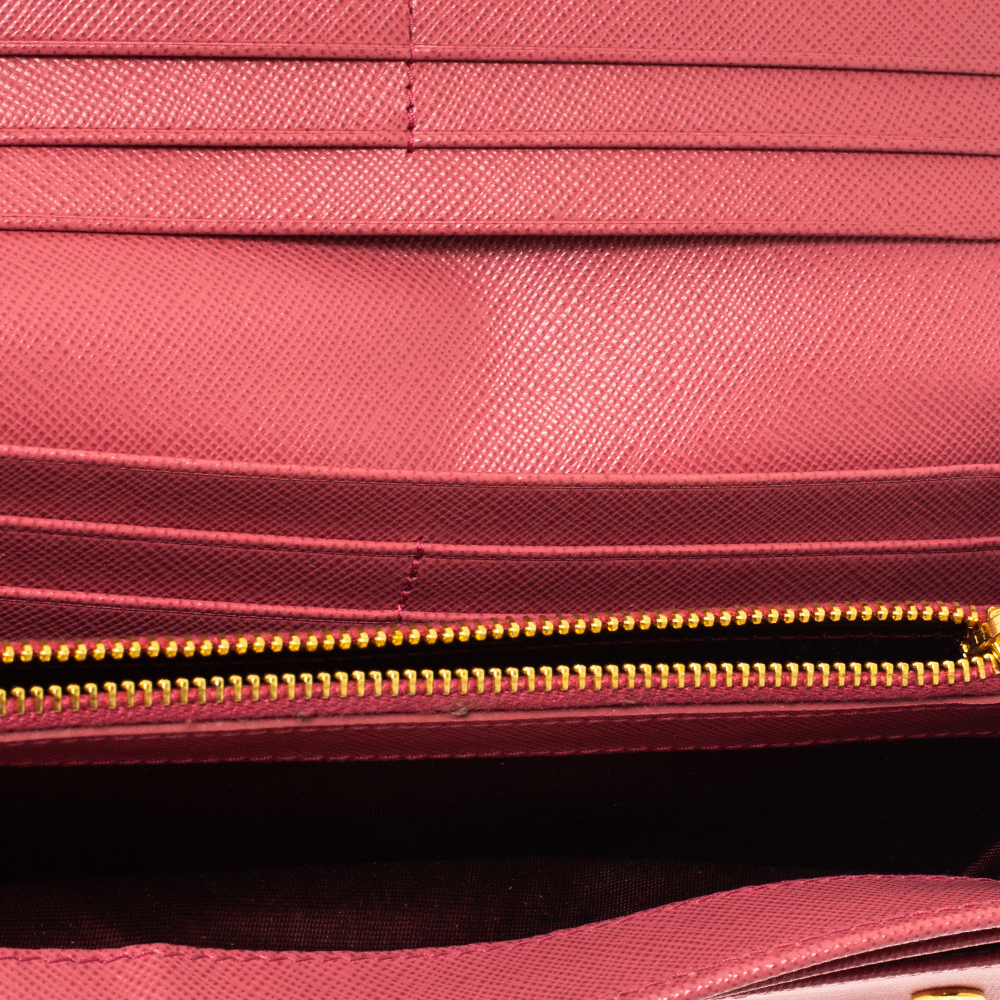 

Prada Pink Saffiano Lux Leather Flap Continental Wallet
