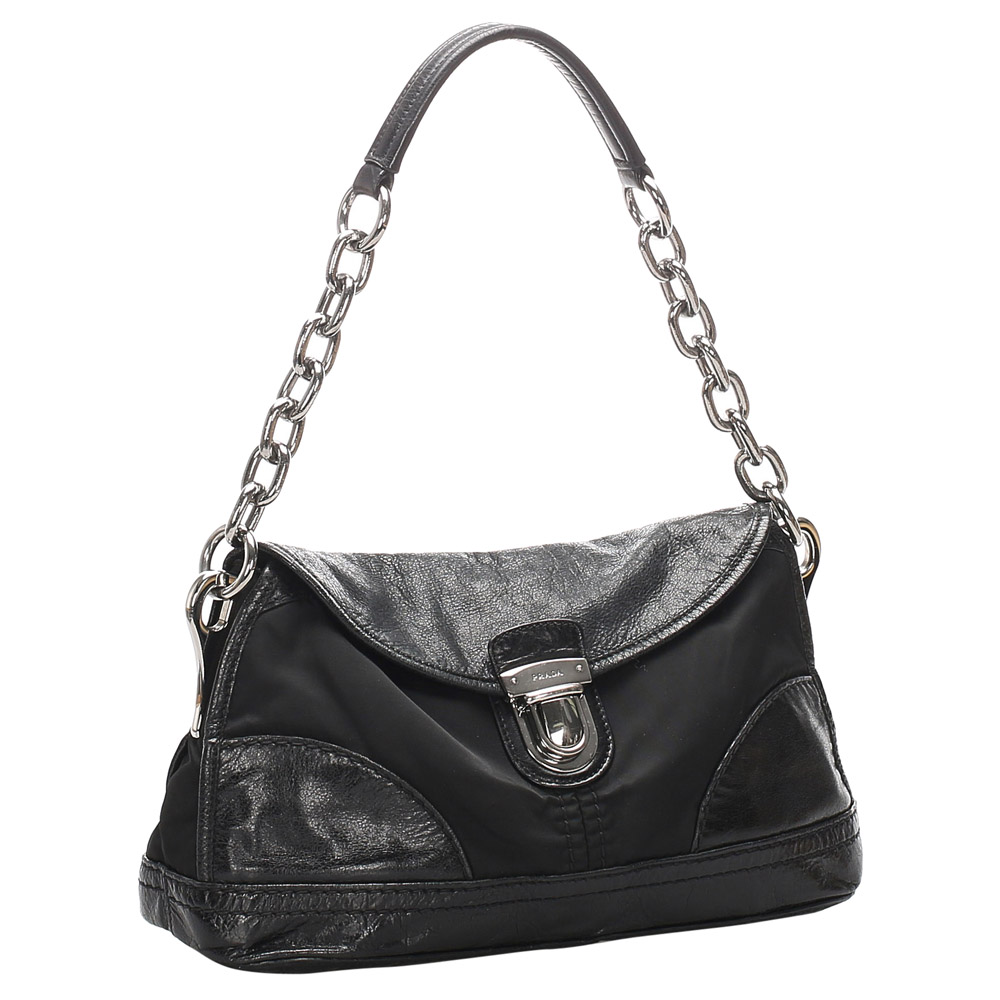 

Prada Black Leather Tessuto Nylon Shoulder Bag