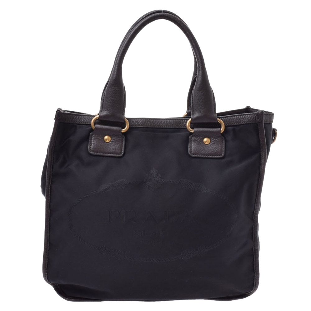 Pre Owned Prada Brown Nylon Leather Tote Bag