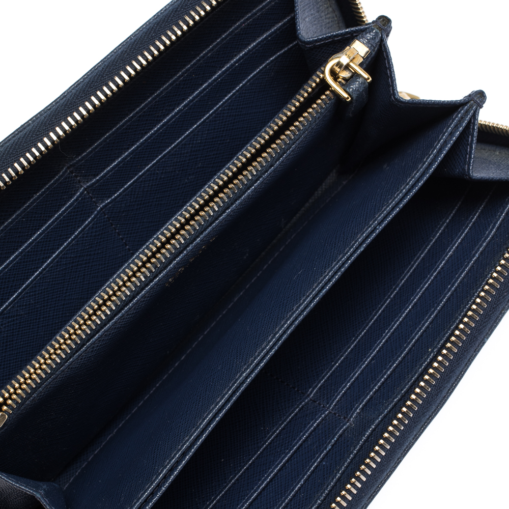 

Prada Blue Saffiano Lux Leather Zip Around Wallet, Black
