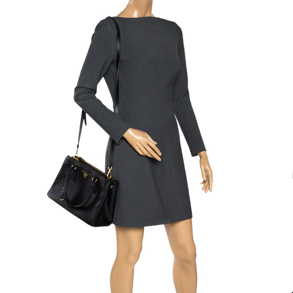 

Prada Black Saffiano Lux Leather Small Double Zip Tote