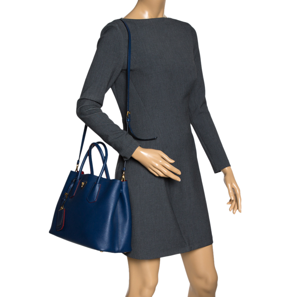 

Prada Blue Saffiano Cuir Leather Double Handle Tote