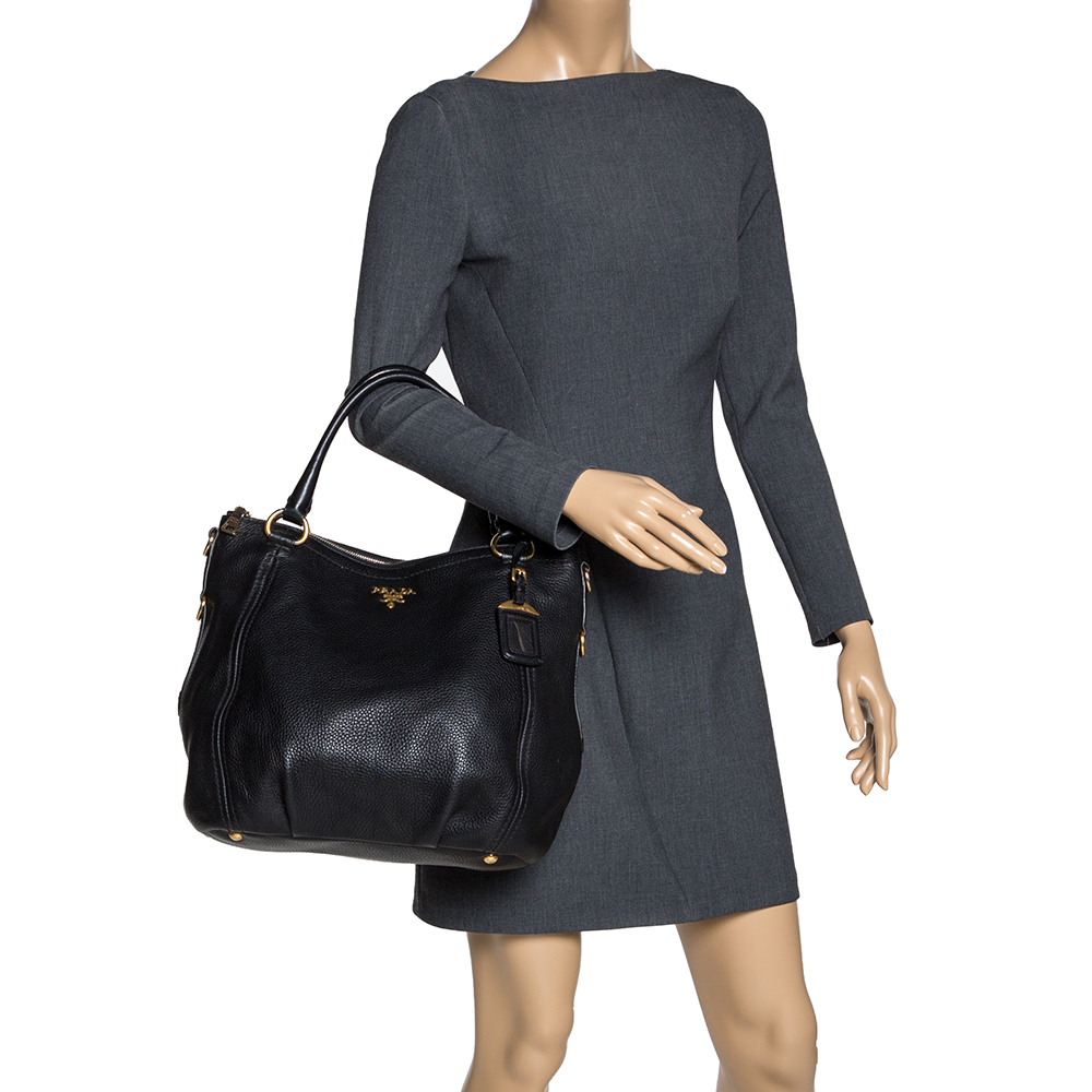 

Prada Black Vitello Daino Leather Tote