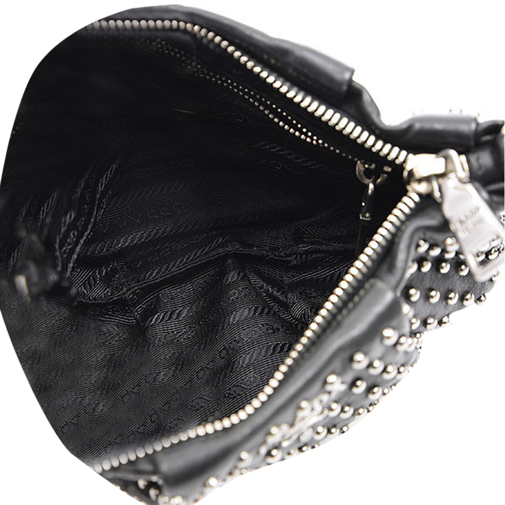 

Prada Black Studded Leather Pouch Bag