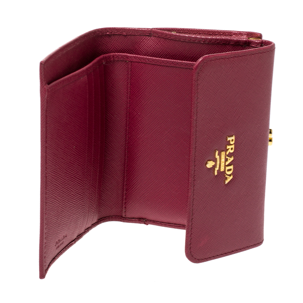

Prada Dark Pink Saffiano Lux Leather Kisslock French Wallet
