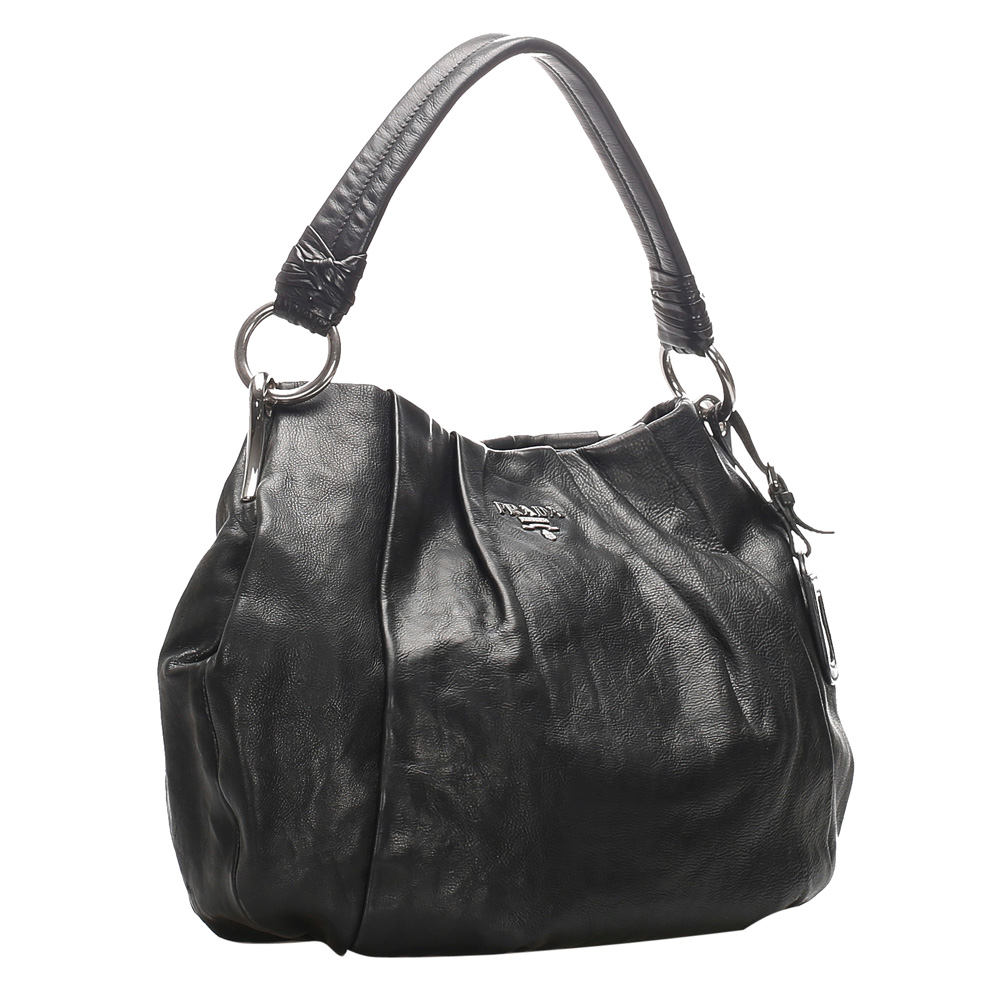 

Prada Black Gathered Leather Shoulder Bag