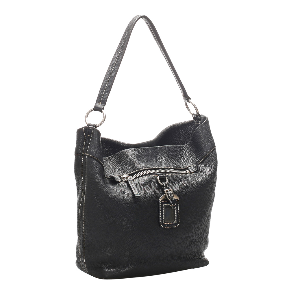 

Prada Black Leather Vitello Daino Shoulder Bag