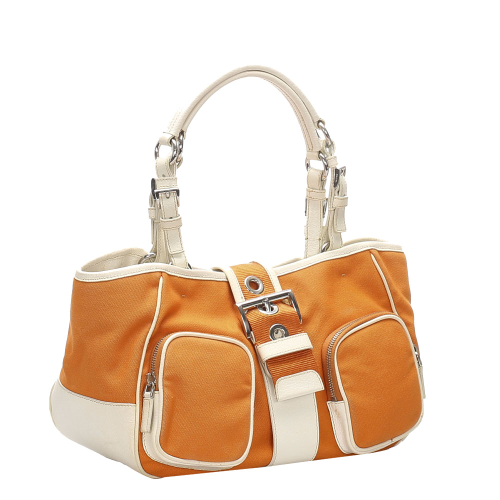 

Prada Orange Canvas Leather Shoulder Bag