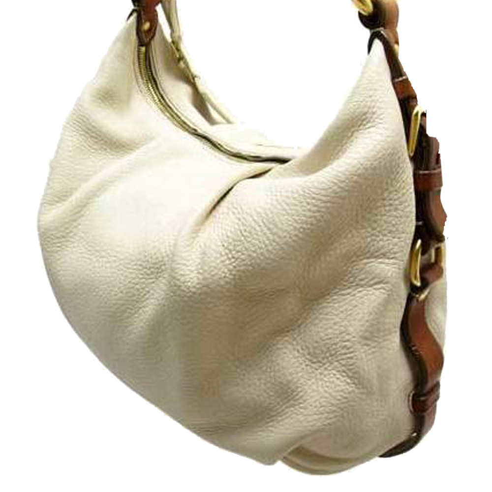 

Prada Cream Leather Zip Top Hobo Bag
