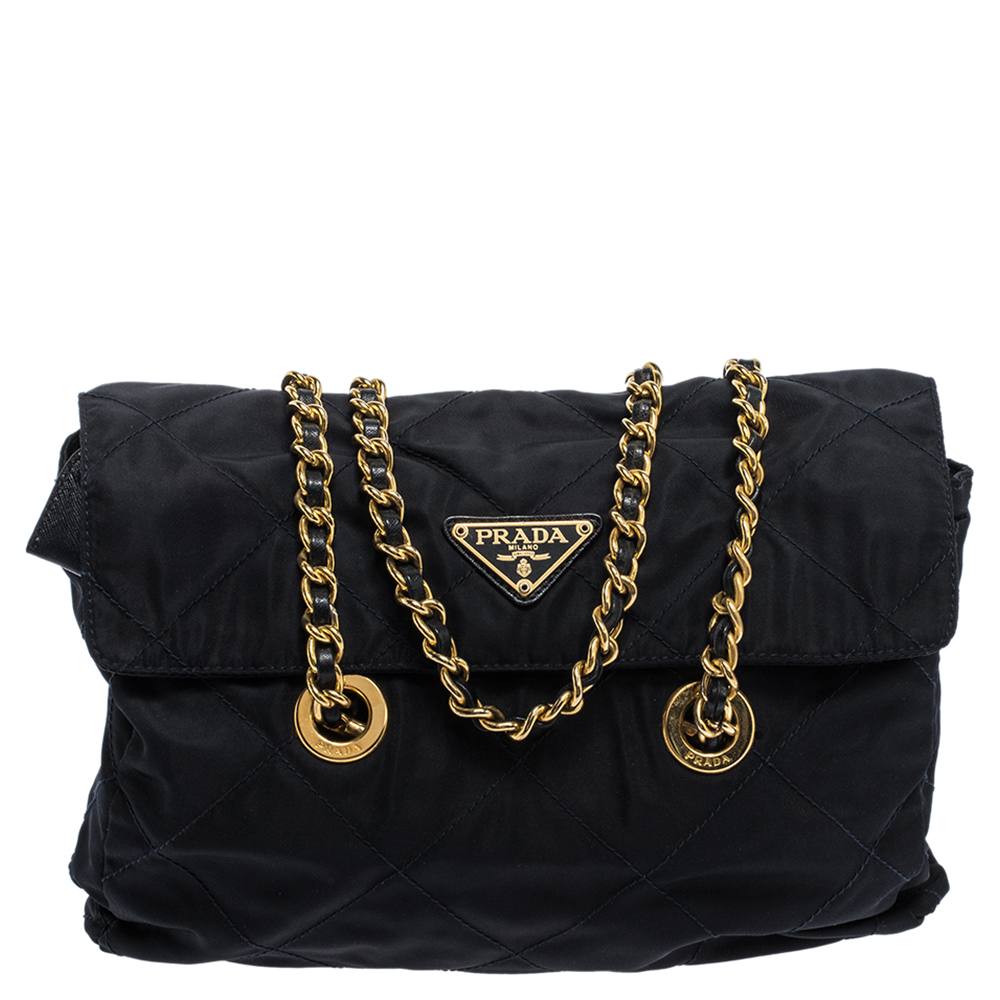 Pre Owned Prada Midnight Blue Nylon Shoulder Bag