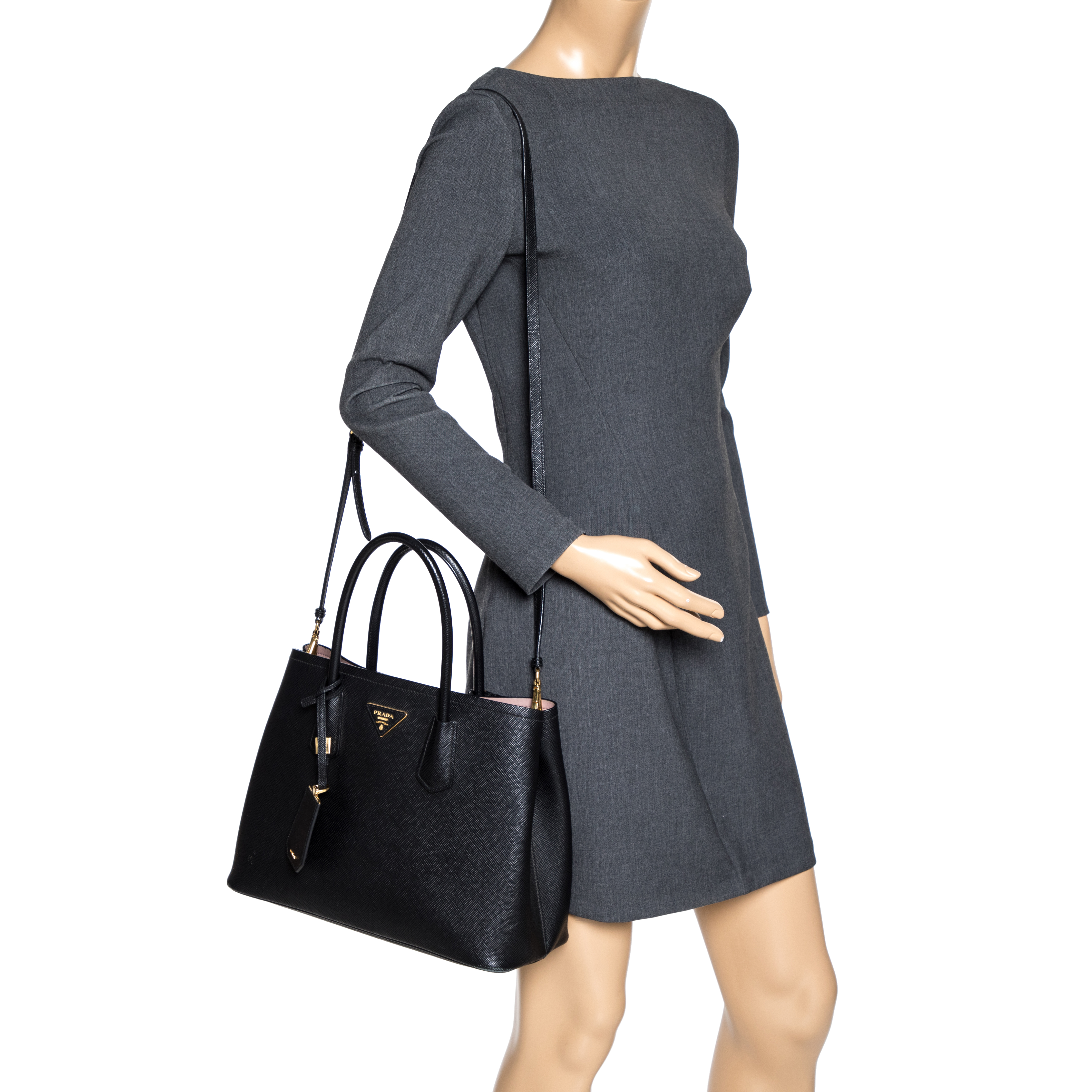 

Prada Black Saffiano Lux Leather Double Tote