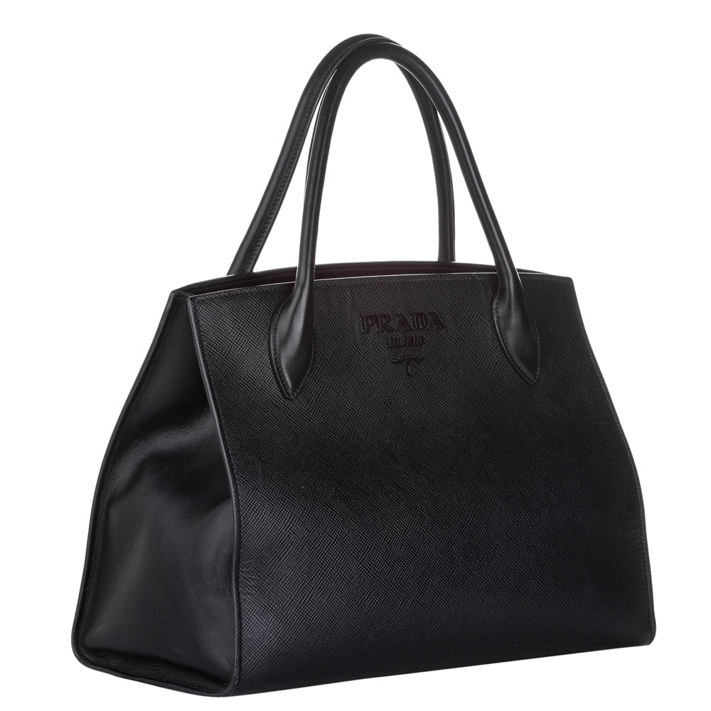 

Prada Black Leather Saffiano Monochrome Tote Bag