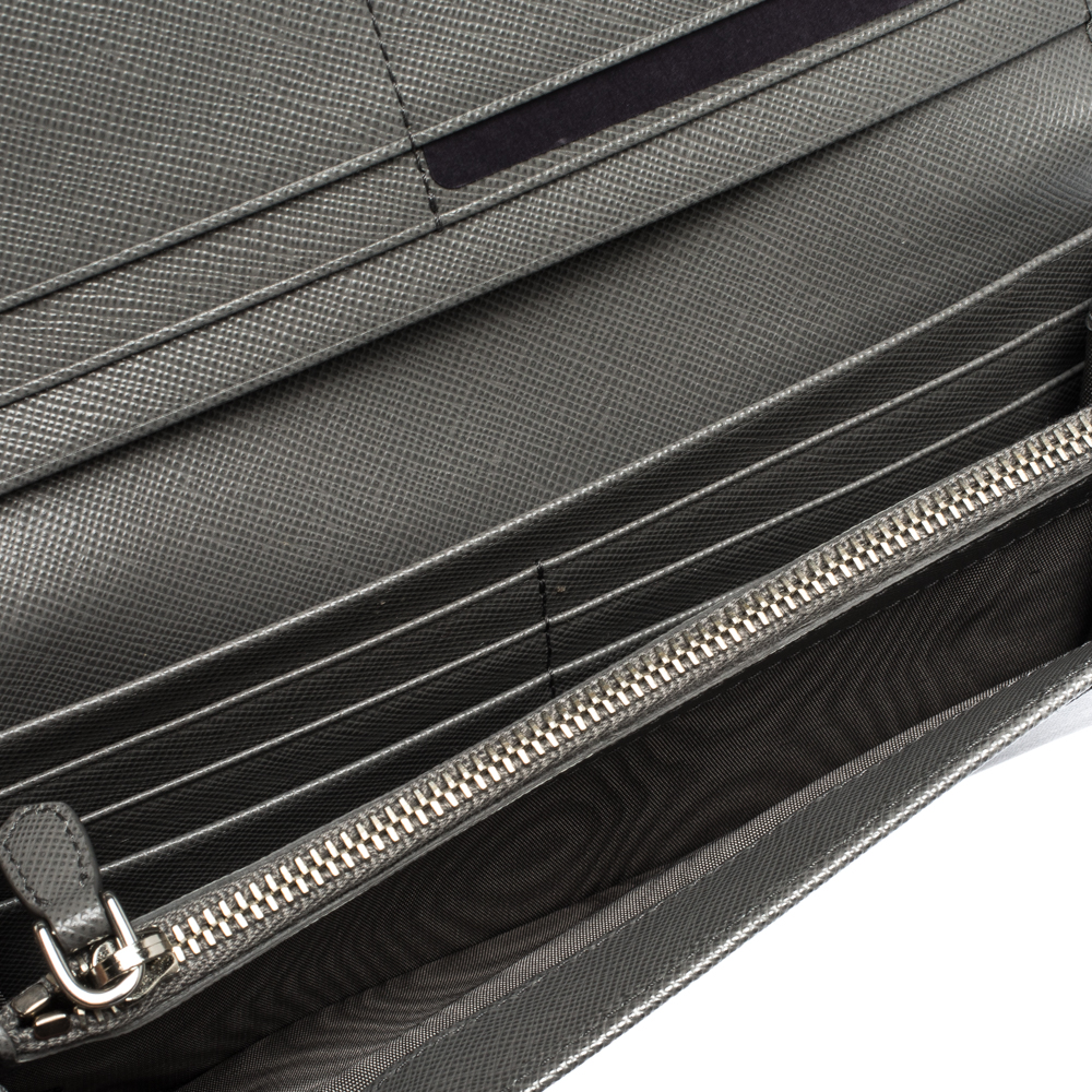 

Prada Grey Saffiano Lux Leather Flap Continental Wallet