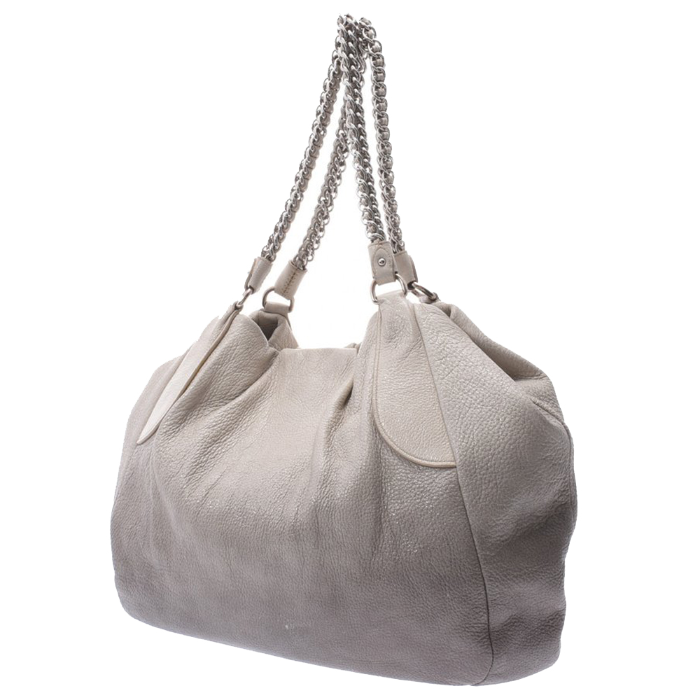 

Prada Grey Leather Soft Chain Tote