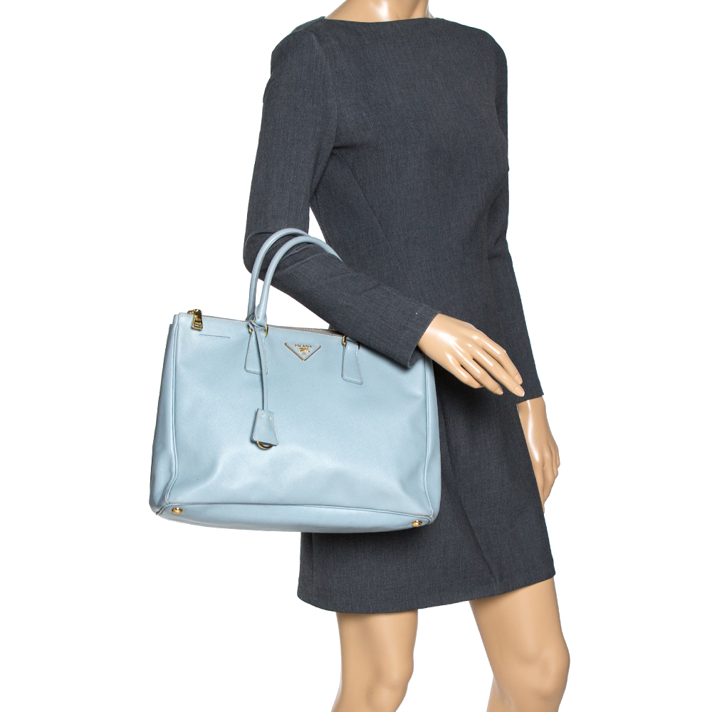 

Prada Powder Blue Saffiano Lux Leather Large Double Zip Tote