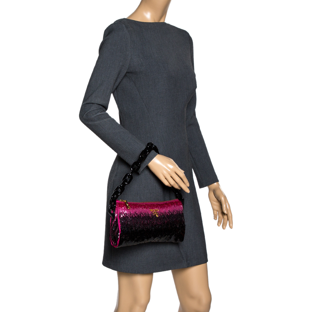 

Prada Black/Pink Sequins Chain Clutch