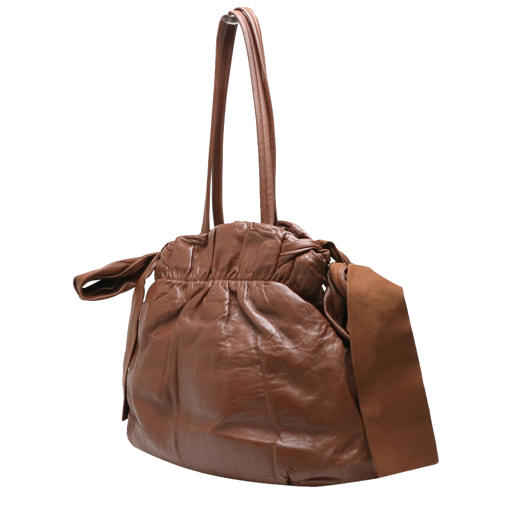 

Prada Brown Leather Nappa Antik Bow Tie Tote Bag