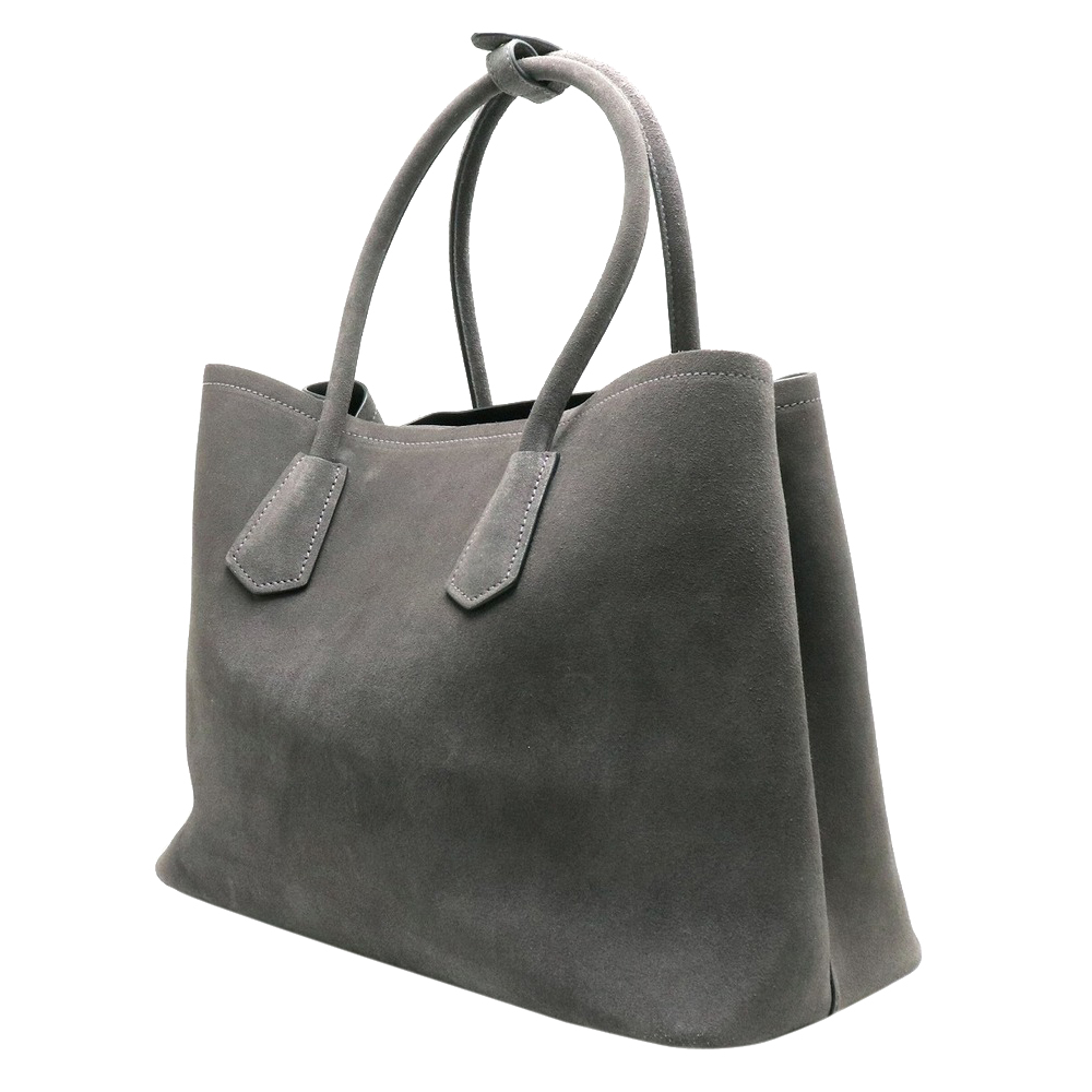 

Prada Charcoal Gray Suede Scamosciato Twin Pocket Tote Bag, Grey