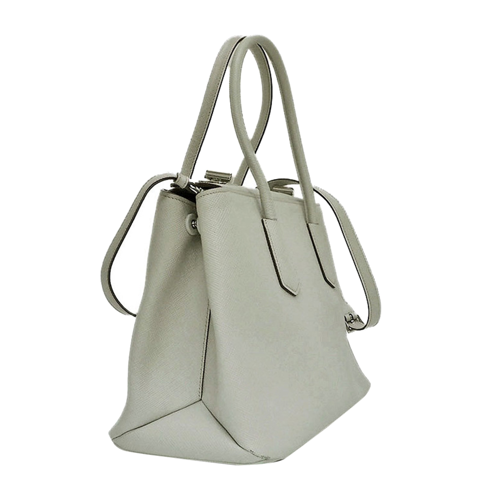 

Prada Oyster White Saffiano Leather Double Turn-Lock Tote