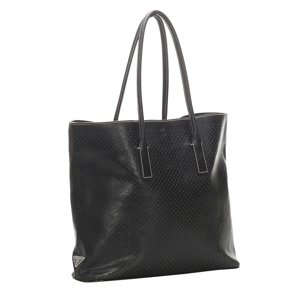 

Prada Black Perforated Leather Tote Bag