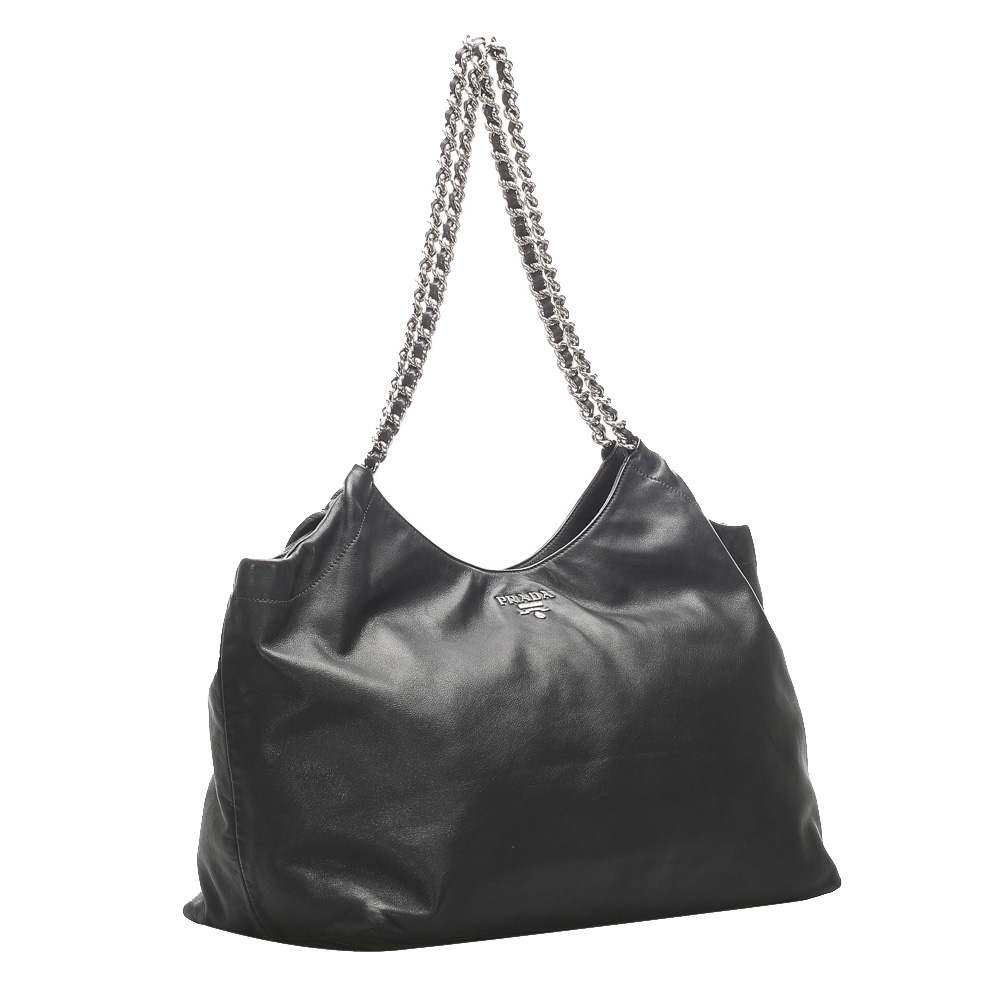 

Prada Black Chain Leather Tote Bag