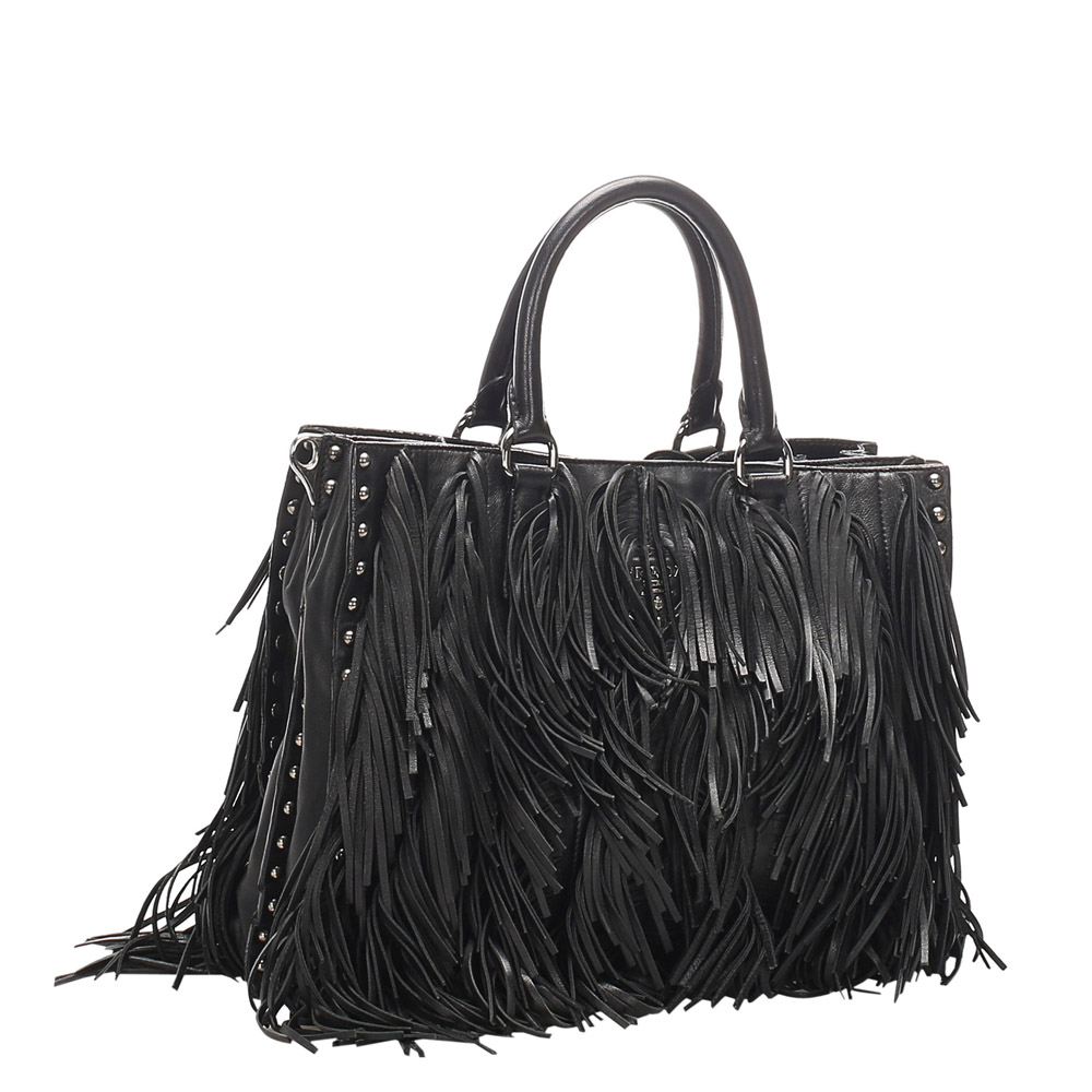 

Prada Black Leather Fringe Shoulder Bag