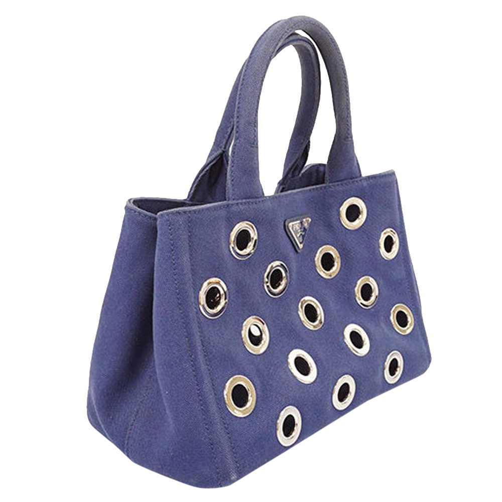 

Prada Blue Canvas Canapa Grommet Tote