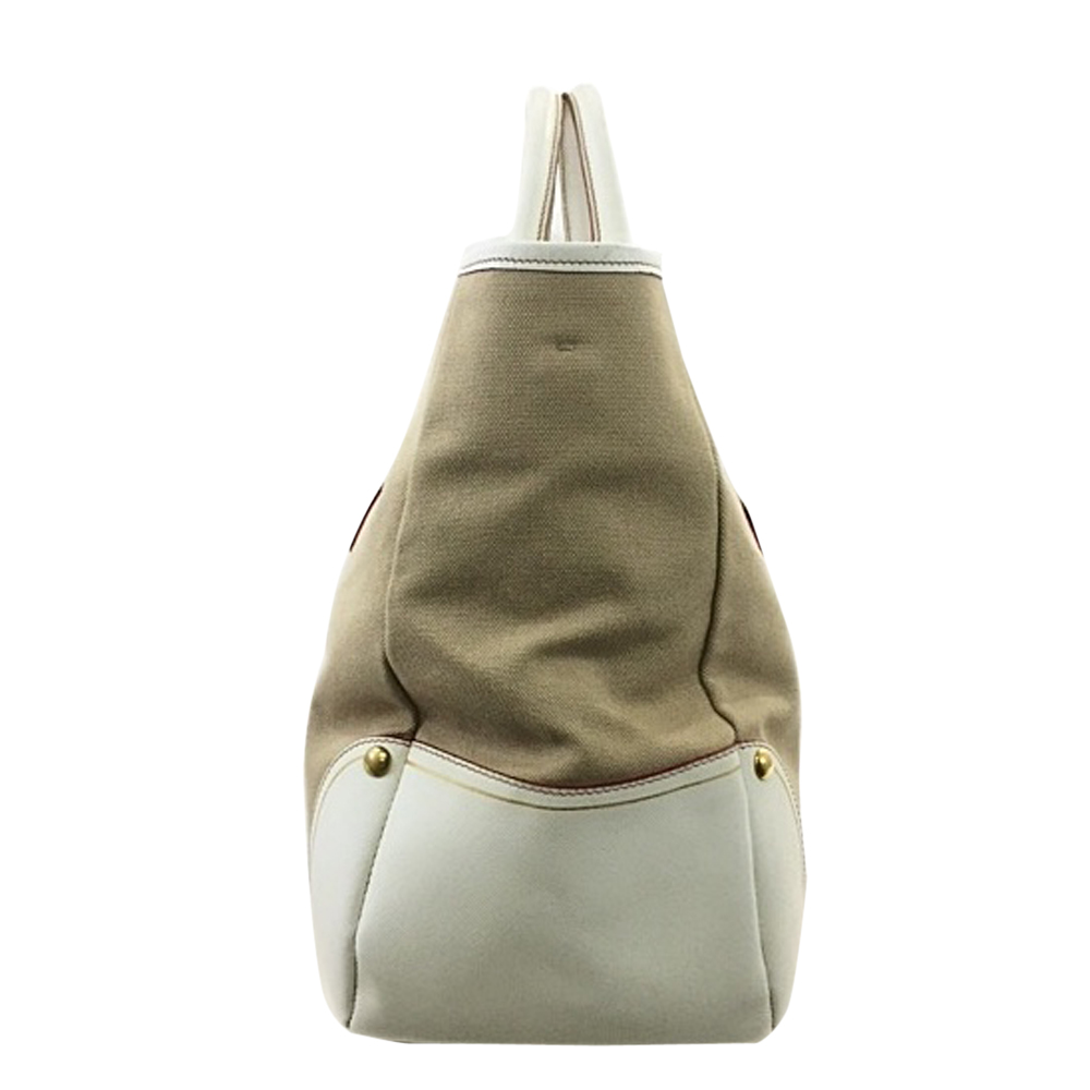 

Prada Beige/White Canvas And Leather 2Way Tote