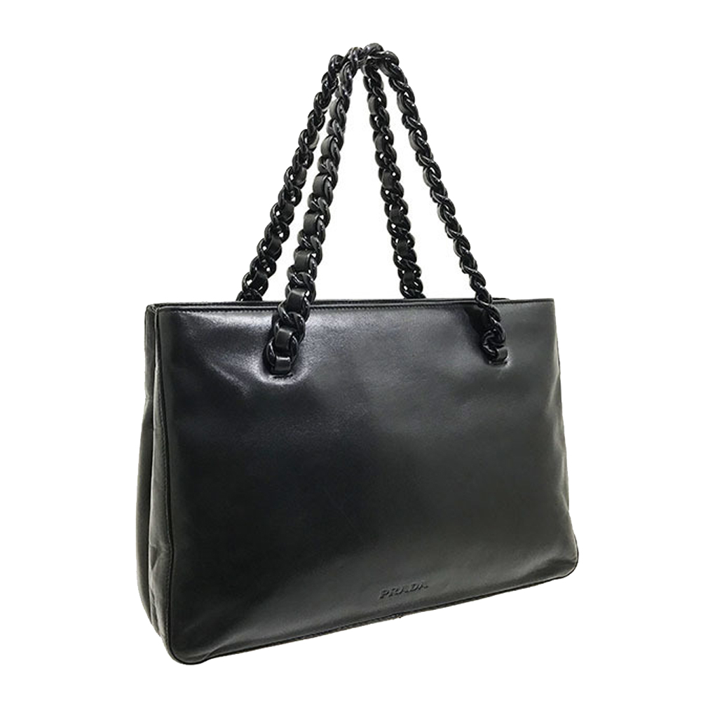 

Prada Black Leather Chain-Link Tote