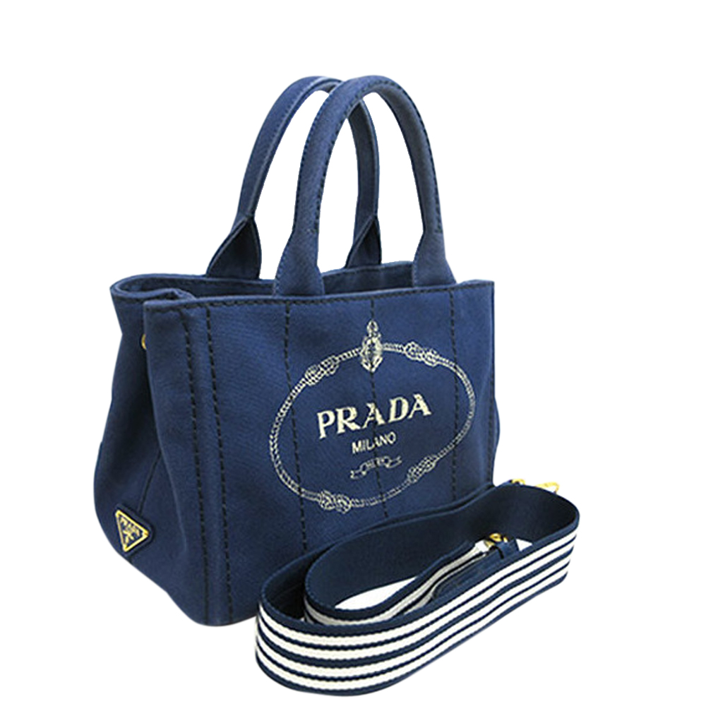 

Prada Blue Canvas Canapa Tote