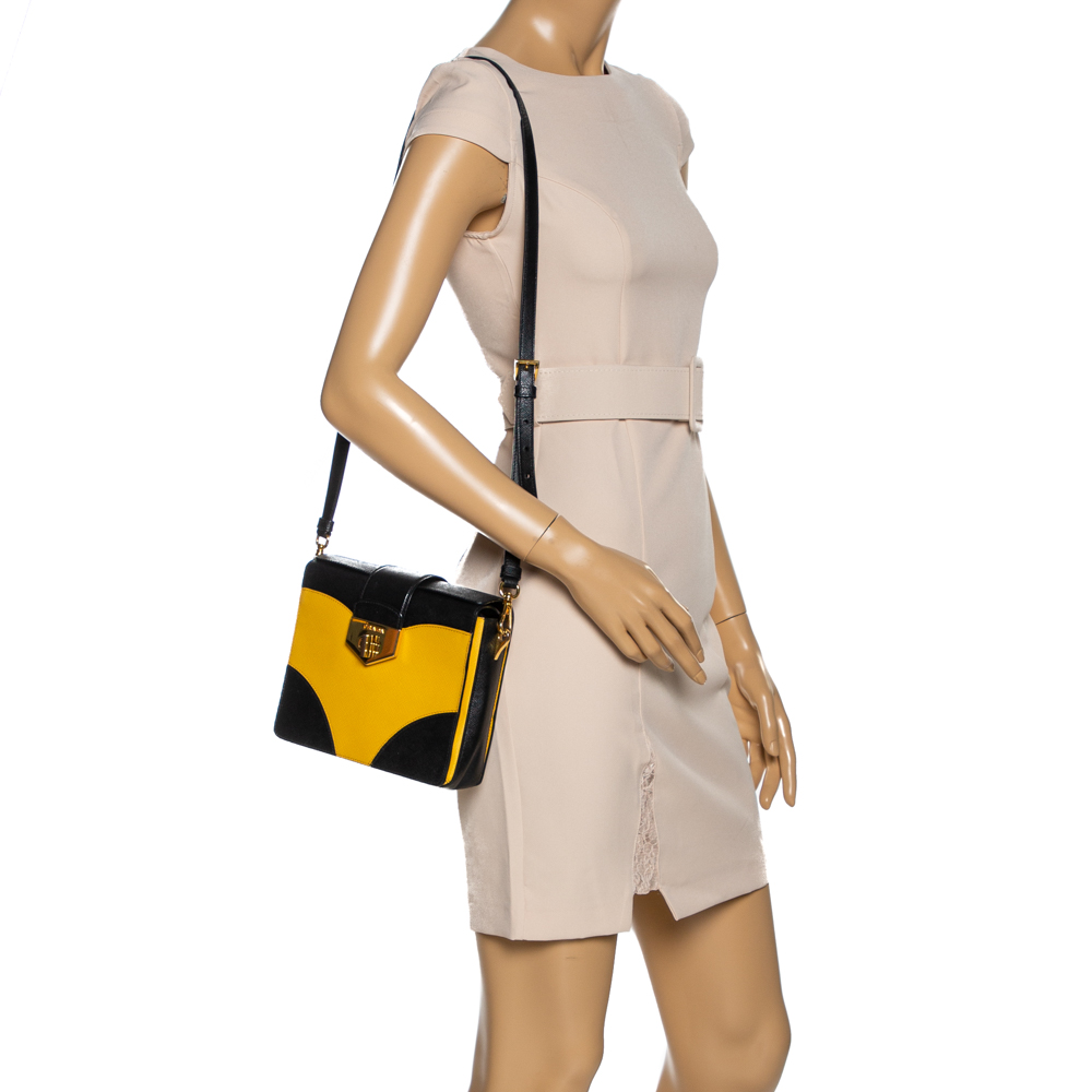 

Prada Black/Yellow Saffiano Leather Turn-Lock Shoulder Bag