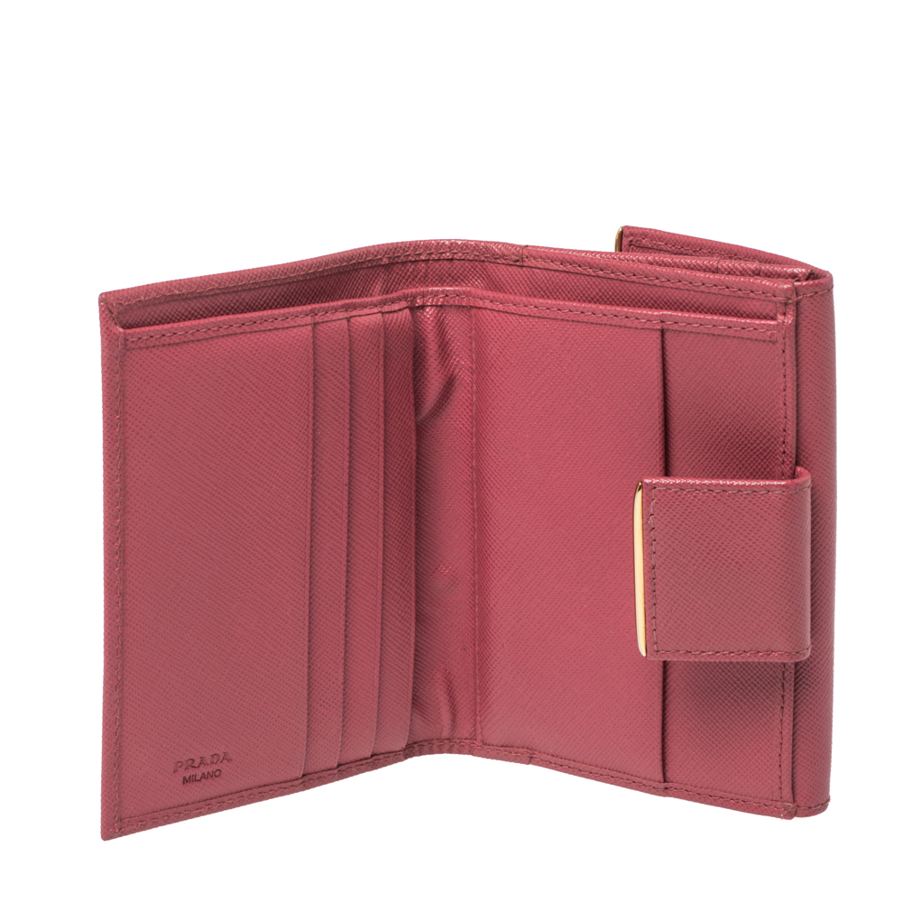 

Prada Pink Saffiano Lux Leather Bar Flap French Wallet