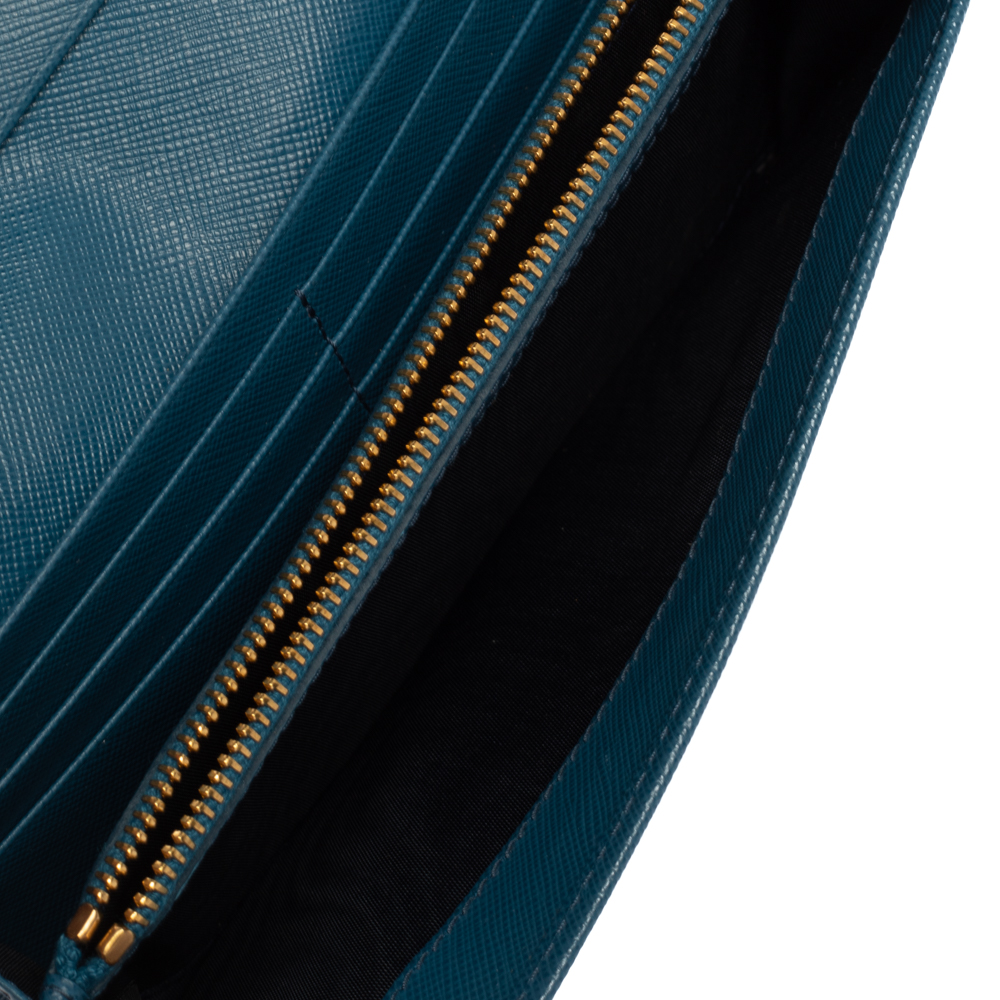 

Prada Blue Saffiano Lux Leather Flap Continental Wallet