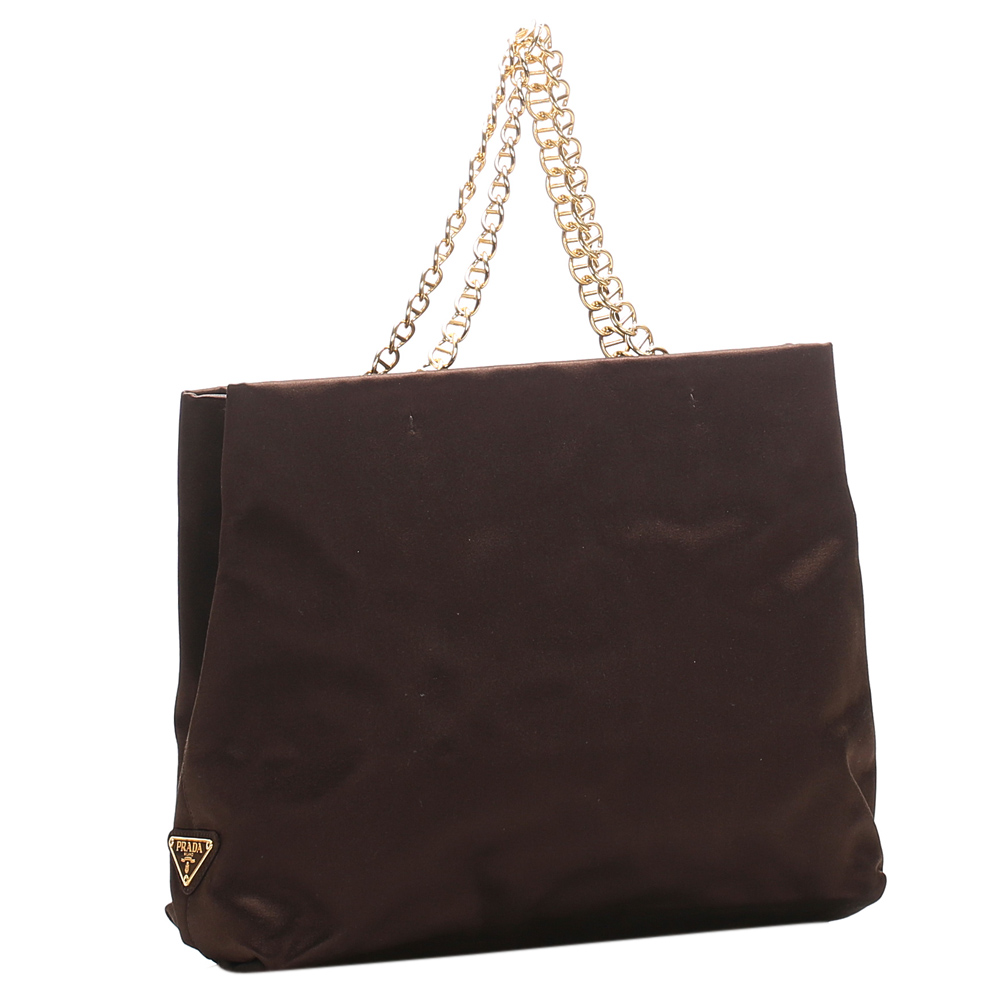 

Prada Brown Satin Chain Tote Bag