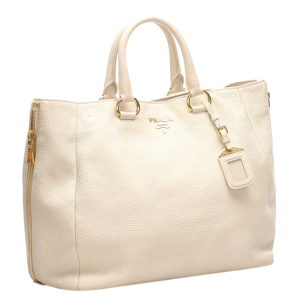 

Prada White Leather Vitello Daino Tote Bag