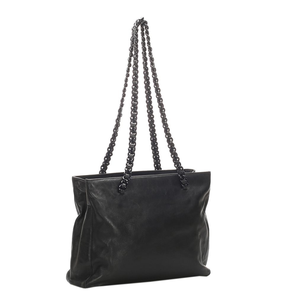 

Prada Black Chain Leather Tote Bag