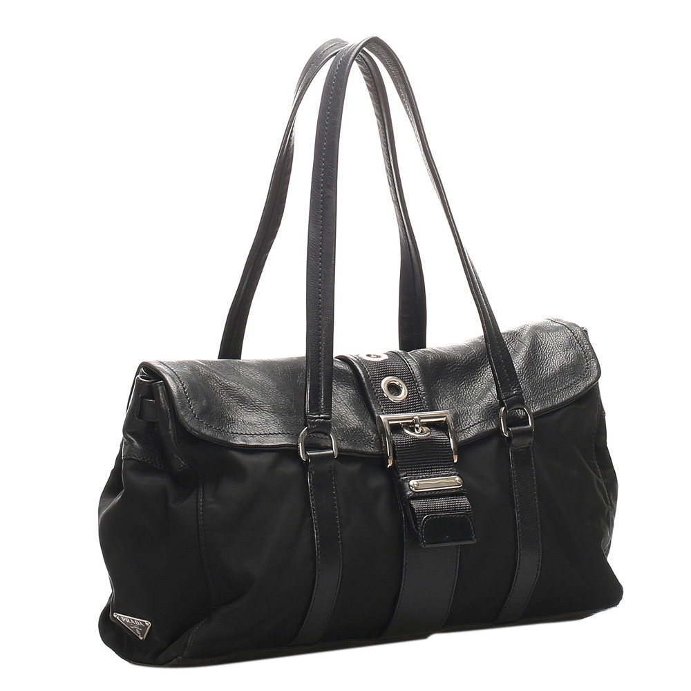 

Prada Black Leather Nylon Tessuto Shoulder Bag