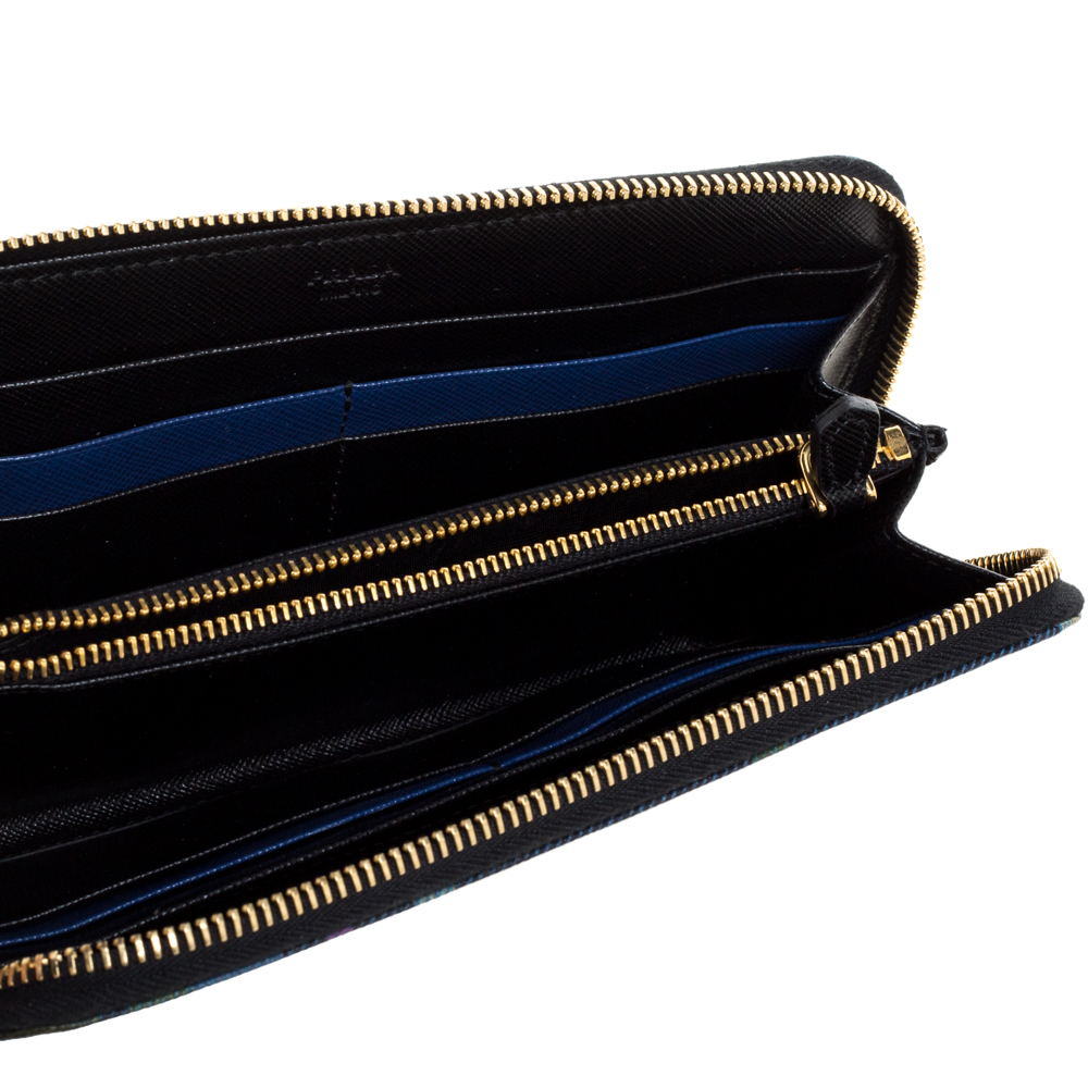 

Prada Multicolor Plaid Print Leather Zip Around Continental Wallet