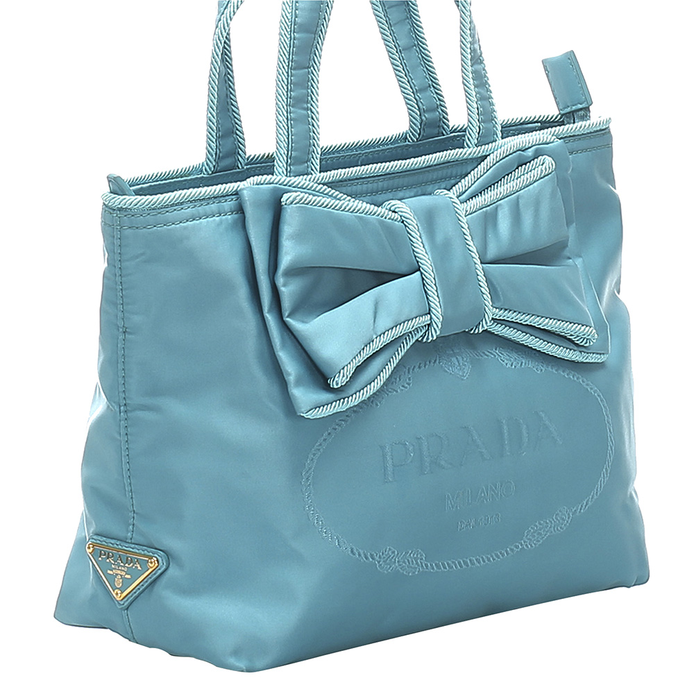 

Prada Blue Nylon Canapa Tessuto Bow Satchel Bag