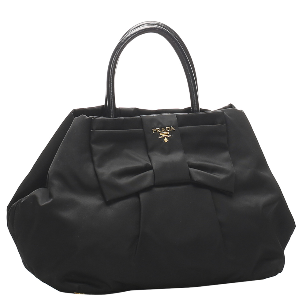 

Prada Black Nylon Tessuto Bow Tote Bag