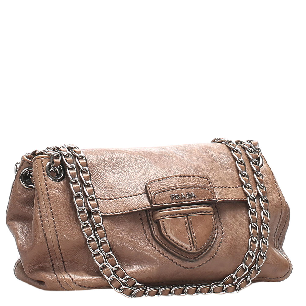 

Prada Brown Leather Chain Shoulder Bag