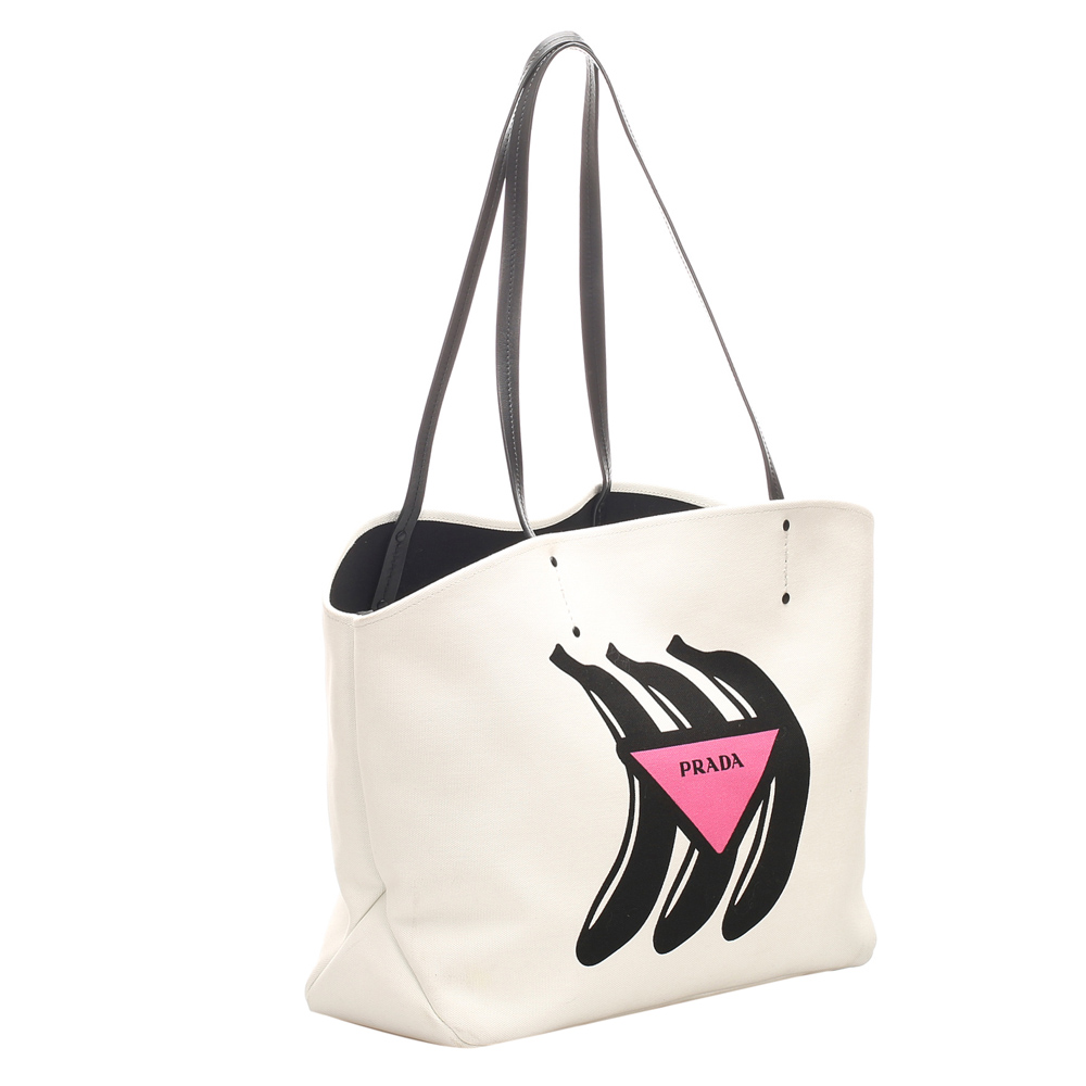 

Prada White Banana Canvas Tote Bag, Multicolor