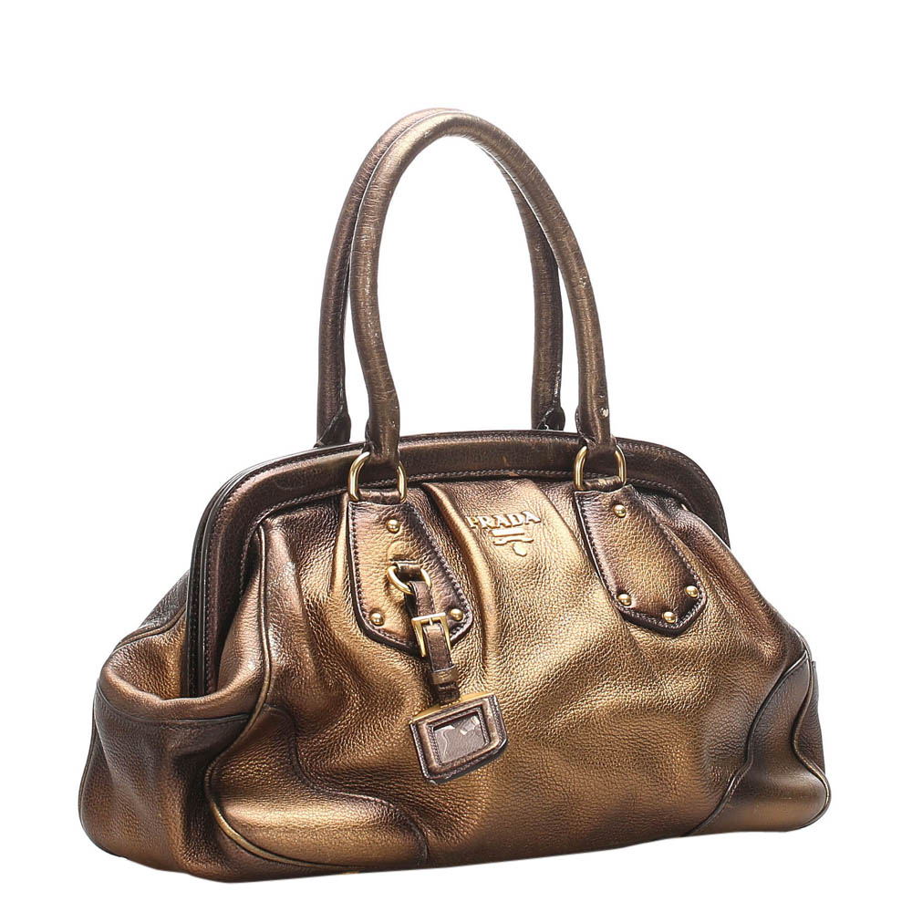 

Prada Gold Leather Satchel Bag
