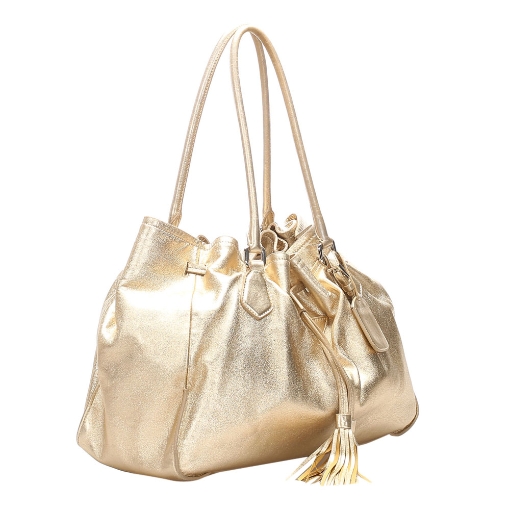 

Prada Gold Metallic Leather Tassel Tote Bag