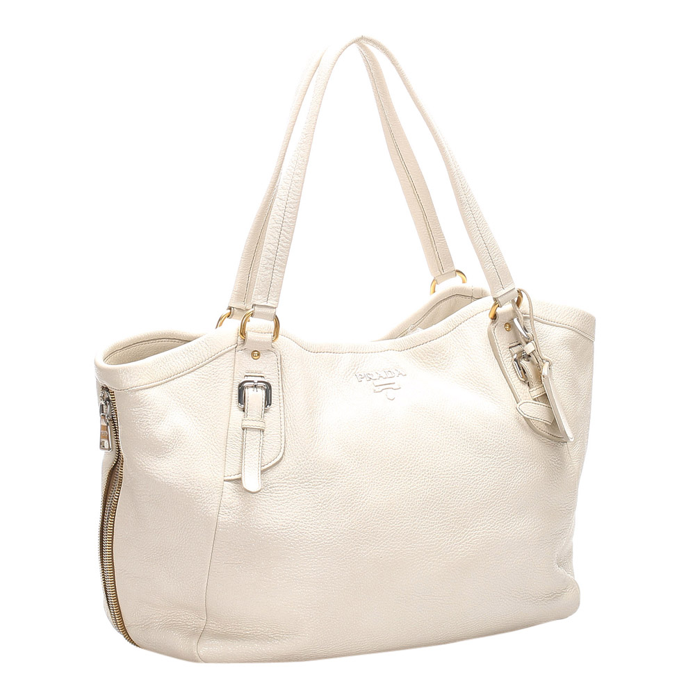

Prada White Leather Vitello Daino Tote Bag