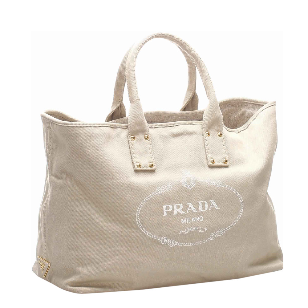 

Prada White Canvas Canapa Tote Bag