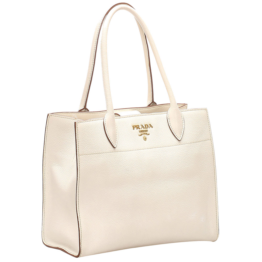

Prada Off White Calf Leather Bibliothèque Tote Bag