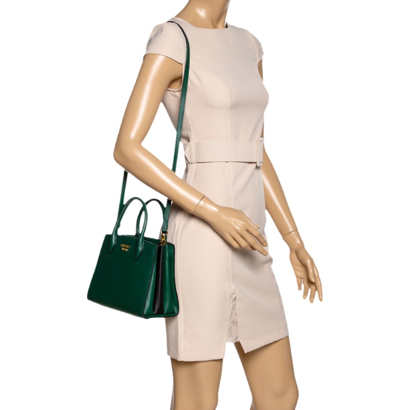 

Prada Green/Black Leather Mini Bibliotheque Tote