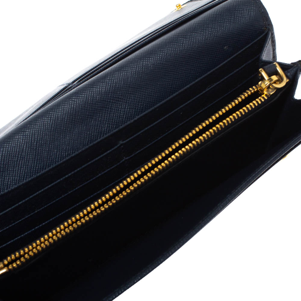 

Prada Navy Blue Saffiano Leather Flap Continental Wallet